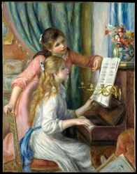 Duas jovens raparigas ao piano